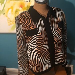 Vintage Animal Print Blouse with Front Zipper